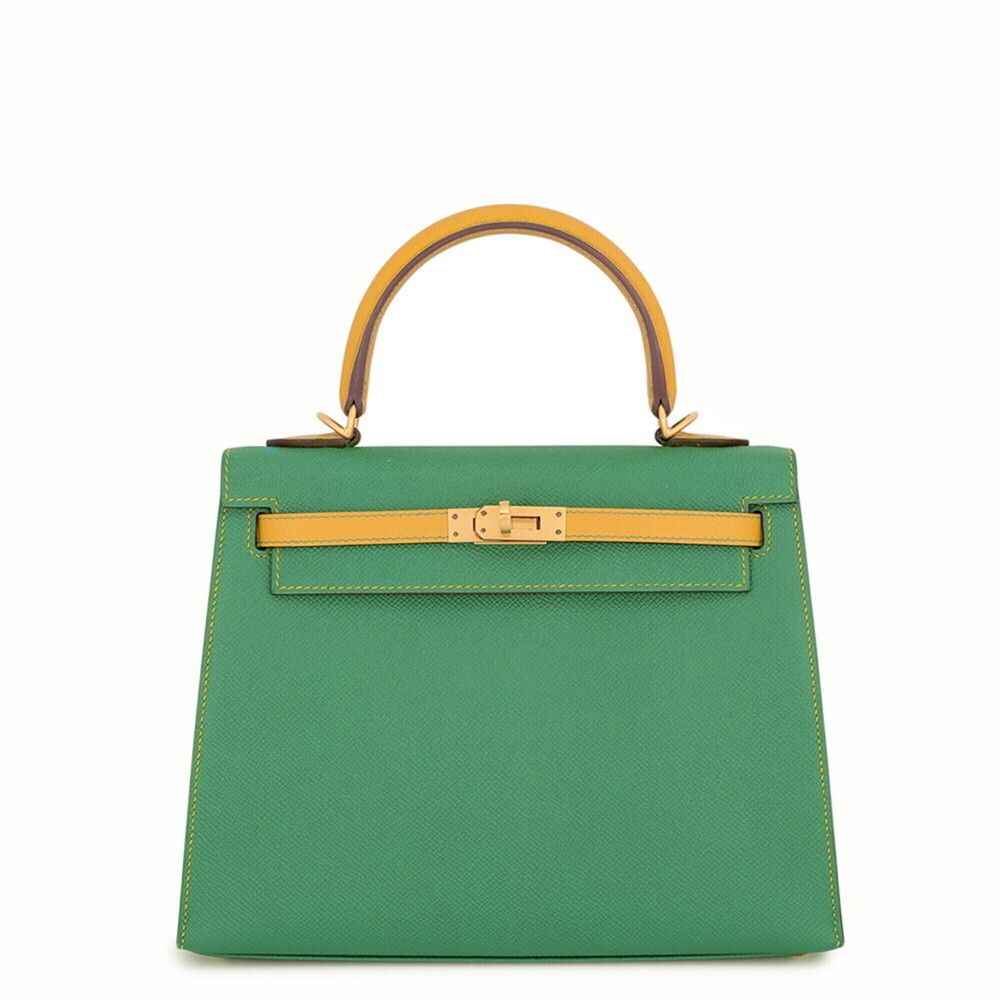 Hermes Kelly 25 handbag, external stitching, cactus pattern, Jaune d'Or leath...